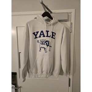 Yale Bulldogs Hoodie Sweatshirt Mens Medium White NCAA College Pullover Bulldog